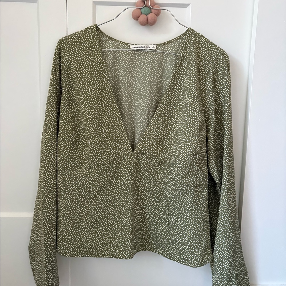 Abercrombie & Fitch Olive V-Neck Blouse